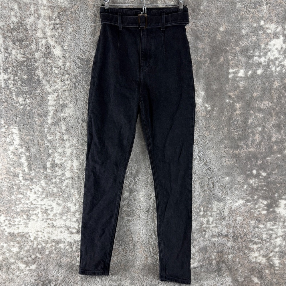 Reformation Sz 25 Organic Cotton Kayo High Skinny Jeans Denim Pants Black Belted